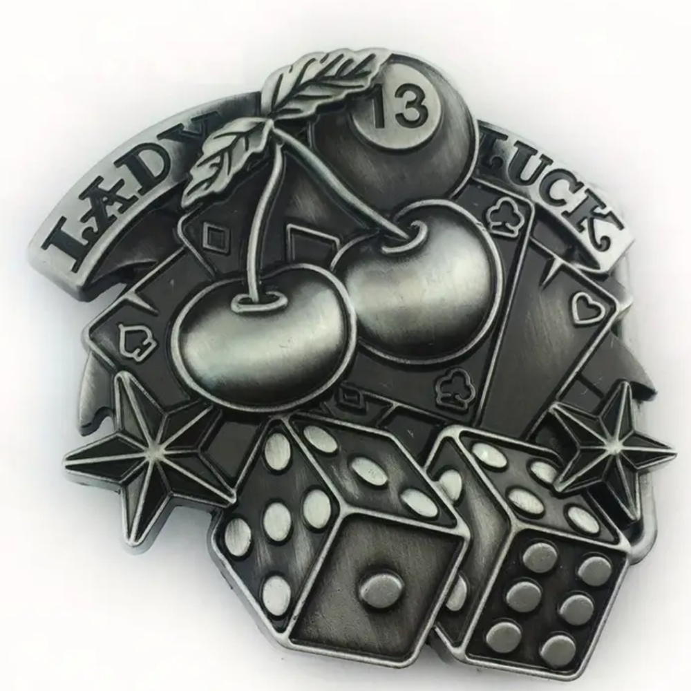 New mens lady luck belt buckle cherries dice